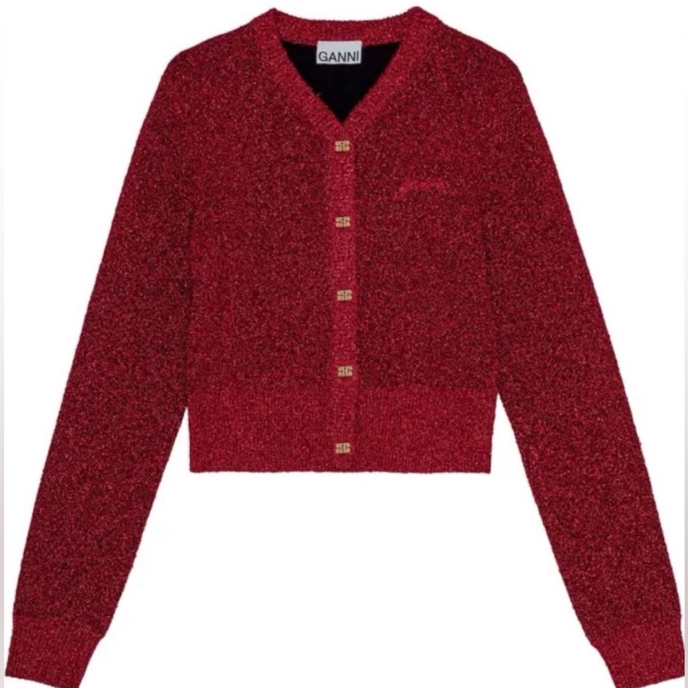 #15 🌷Ganni Metallic Sparkling Red Knit Cardigan